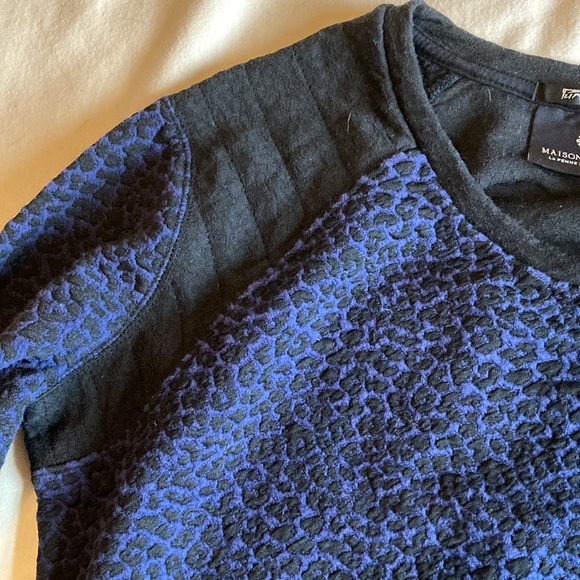 Maison Scotch Punk Radar Oversize Blue Black Cheetah Sweater Petite - Picture 2 of 11